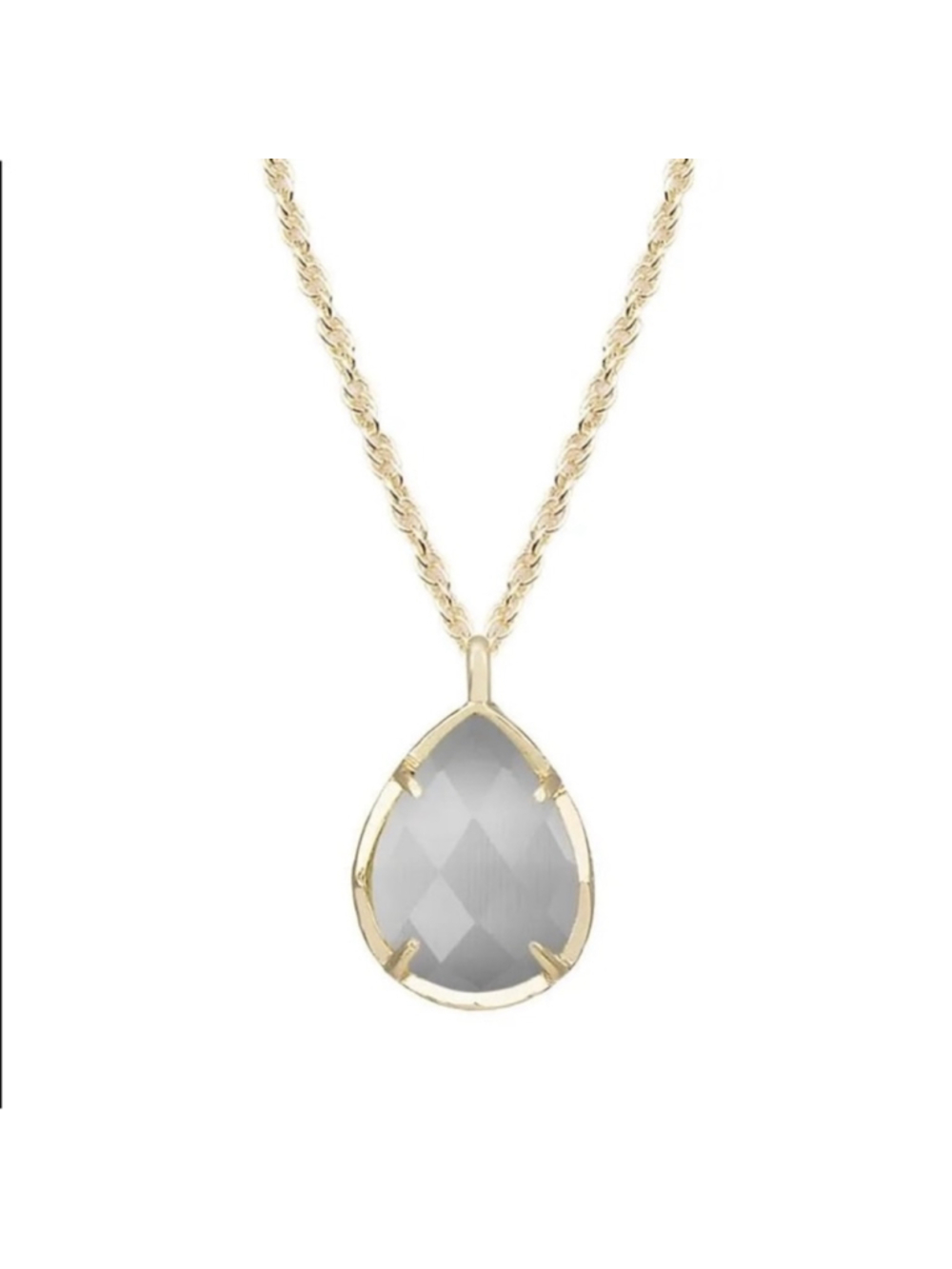 Kendra Scott Kiri Gold Tone Gray Slate Faceted Teardrop Pear Stone Necklace